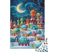 Cúpulas Rusas de Colores Puzzle de 1000 Piezas Papel Escena Nocturna Invernal Puzzle para Adultos Familia Relajación Decoración Regalo 70x50cm/1000pcs