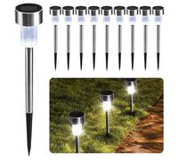 CUQOO Luces solares de estaca para jardín, 10 luces LED, impermeables, recargables, de acero inoxidable, para iluminación de caminos, luces solares para exteriores para jardín (blanco)