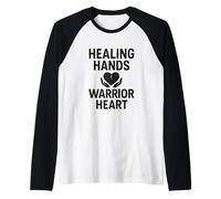 Curación, Manos, Corazón de Guerrero. Fuerza de Enfermera, Atención al Paciente. Camiseta Manga Raglan