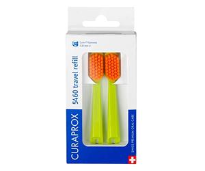 Curaprox Cabezales de cepillo de dientes CS 5460-para Juego de Viaje/Eliminación de Placa Ultra Suave/Verde-Naranja/Paquete Dúo de recarga/Fabricado en Suiza