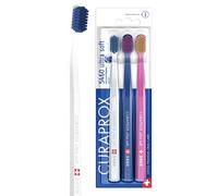 Curaprox Juego de Cepillos Dentales CS 5460 - Paquete de 3 Cepillos Dentales Manuales Ultra Suaves para Adultos 5460 con Cerdas CUREN Super Suaves - Blanco, Azul Oscuro, Rosa