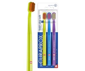 Curaprox CS 5460 Pack De 3, Verde/Azul/Morado, Fabricado En Suiza | Cuidado De Dientes Y Encías Para Adultos, Cerdas Curen® Ultra Suaves, Paquete De 3