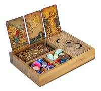 Curawood Soporte para tarjetas de tarot y caja de baraja, regalos de bruja para mujeres, accesorios de tarot, suministros de altar wiccano, bandeja de soporte de cristal, decoración de brujería,