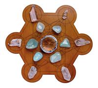 Curawood Tablero de rejilla de cristal - Metatron's Cube Geometría Sagrada - Amplifica el poder de tus cristales - Placa de rejilla de cristal de madera de 25,4 cm de diámetro, brujería, altar Wiccan