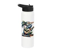 Curazao Iguana Tocando Guitarra Bajo Un Palmera Stainless Steel Insulated Water Bottle