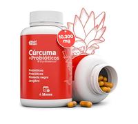 Cúrcuma con Jengibre, Pimienta negra y Probióticos | 10.300 mg Ultraconcentrada >95% | Antiinflamatorio para Bienestar Articular, Muscular, Óseo y Digestivo | 125 días | Solo 1 cápsula/día