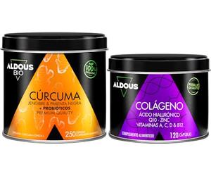 Cúrcuma con Jengibre, Pimienta Negra y PROBIÓTICOS + Colágeno Hidrolizado Puro - Fórmula Avanzada - Antiinflamatorio y Cuidado de la Piel - Colágeno para las Articulaciones Fuertes- Aldous