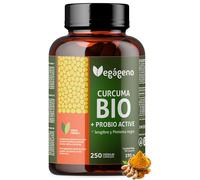 Cúrcuma con Jengibre y Pimienta Negra Bio - 250 Cápsulas con Probióticos (200 millones de UFC) y Prebióticos (Inulina Orgánica) - Curcumina y Piperina - VEGAGENO