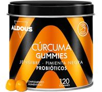 Cúrcuma con Jengibre y Pimienta Negra + PROBIÓTICOS - 2500 mg - 120 Gominolas - Sabor Natural a Mango y Jengribre Picante - Antioxidante y Antiinflamatorio Natural - Fuente de Curcumina y Piperina