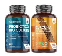 Cúrcuma Orgánica con Jengibre y Pimienta 1520mg (180 Cáps) y Probióticos 77 Mil Millones UFC - 20 Cepas con Inulina (60 Cáps). Vegano, Sin OGM, Cúrcuma con Certificación Orgánica