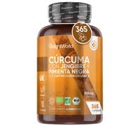 Cúrcuma Orgánica con Jengibre y Pimienta Negra - 505 mg 365 cápsulas - Salud de Articulaciones, Músculos y Piel