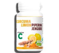 Cúrcuma, Piperina, Lemon y Jengibre con Vitamina C - Alta dosis de cúrcuma 5000 mg - 130 comprimidos vegetales sin azúcar ni gluten - Fabricado en Italia
