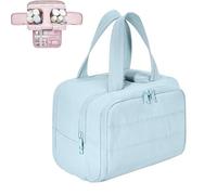 Cureaway - Bolsa de cosméticos de viaje de gran capacidad, amplia apertura, bolsa de cosméticos hinchada, organizador con asa, bolsas de aseo planas abiertas para mujeres con divisor y asa, Blue, 1