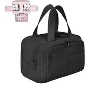 Cureaway - Bolsa de cosméticos de viaje de gran capacidad, amplia apertura, bolsa de cosméticos hinchada, organizador con asa, bolsas de aseo planas abiertas para mujeres con divisor y asa, Black, 1