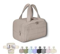 Cureaway Large Capacity Wide-Open Travel Cosmetic Bag, Cureaway Travel Cosmetic Bag Toiletry Bag for Women with Divider and Handle, Waterproof Portable, for Travel Woman (Khaki)