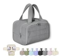 Cureaway Large Capacity Wide-Open Travel Cosmetic Bag, Cureaway Travel Cosmetic Bag Toiletry Bag for Women with Divider and Handle, Waterproof Portable, for Travel Woman (Gray)