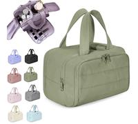 Cureaway Travel Cosmetic Bag, Cureaway Large Capacity Wide-Open Travel Cosmetic Bag, 4-in-1 Puffy Multi-Functional Toiletry Bag, Waterproof Open Flat Toiletry Bags with Handle (Green)
