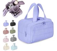 Cureaway Travel Cosmetic Bag, Cureaway Large Capacity Wide-Open Travel Cosmetic Bag, 4-in-1 Puffy Multi-Functional Toiletry Bag, Waterproof Open Flat Toiletry Bags with Handle (Purple)