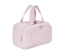 Cureaway Travel Cosmetic Bag, Cureaway Large Capacity Wide-Open Travel Cosmetic Bag, Waterproof Portable Pouch Open Flat Toiletry Bags, Dry-and-Wet Separation (Pink-1)