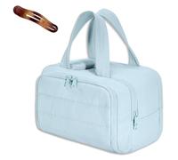 Cureaway Travel Cosmetic Bag, Cureaway Large Capacity Wide-Open Travel Cosmetic Bag, Waterproof Portable Toiletry Bag for Women, Lightweight, Dry-and-Wet Separation (Blue)
