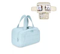 Cureaway Travel Cosmetic Bag, Cureaway Large Capacity Wide-Open Travel Cosmetic Bag, Waterproof Portable Pouch Open Flat Toiletry Bags for Women with Divider and Handle (Blue)
