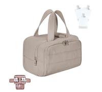 Cureaway Travel Cosmetic Bag, Cureaway Large Capacity Wide-Open Travel Cosmetic Bag, Waterproof Portable Pouch Open Flat Toiletry Package with Divider and Handle (Khaki)