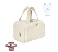 Cureaway Travel Cosmetic Bag, Cureaway Large Capacity Wide-Open Travel Cosmetic Bag, Waterproof Portable Pouch Open Flat Toiletry Package with Divider and Handle (Beige)