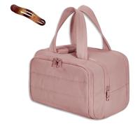 Cureaway Travel Cosmetic Bag, Cureaway Large Capacity Wide-Open Travel Cosmetic Bag, Waterproof Portable Toiletry Bag for Women, Lightweight, Dry-and-Wet Separation (Dark Pink)