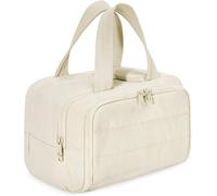 Cureaway Travel Cosmetic Bag, Large Capacity Wide-Open Travel Cosmetic Bag, 4-In-1 Puffy Multi-Functional Toiletry Bags, Waterproof Open Flat Toiletry, Dry and Wet Separation (Beige)