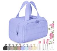 Cureaway Travel Cosmetic Bag, Large Capacity Wide-Open Travel Cosmetic Bag, 4-In-1 Puffy Multi-Functional Toiletry Bag, Open Flat Makeup Bag for Accessories, Essentials, Toiletries (Purple)
