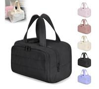 Cureaway Travel Cosmetic Bag, Large Capacity Wide-Open Travel Cosmetic Bag. 4-In-1 Puffy Multi-Functional Toiletry Bags, Suitable for Daily Travel and outings (Black)