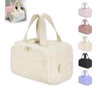Cureaway Travel Cosmetic Bag, Large Capacity Wide-Open Travel Cosmetic Bag. 4-In-1 Puffy Multi-Functional Toiletry Bags, Suitable for Daily Travel and outings (Off-White)