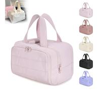 Cureaway Travel Cosmetic Bag, Large Capacity Wide-Open Travel Cosmetic Bag. 4-In-1 Puffy Multi-Functional Toiletry Bags, Suitable for Daily Travel and outings (Light Pink)