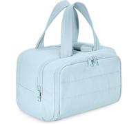 Cureaway Travel Cosmetic Bag, Large Capacity Wide-Open Travel Cosmetic Bag, 4-In-1 Puffy Multi-Functional Toiletry Bags, Waterproof Open Flat Toiletry, Dry and Wet Separation (Pink)