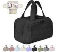 Cureaway Travel Cosmetic Bag, Large Capacity Wide-Open Travel Cosmetic Bag, 4-In-1 Puffy Multi-Functional Toiletry, for Women with Divider and Handle (Black)