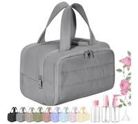Cureaway Travel Cosmetic Bag, Large Capacity Wide-Open Travel Cosmetic Bag, 4-In-1 Puffy Multi-Functional Toiletry Bag, Open Flat Makeup Bag for Accessories, Essentials, Toiletries (Gray)