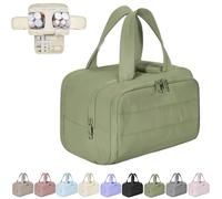 Cureaway Travel Cosmetic Bag, Large Capacity Wide-Open Travel Cosmetic Bag, 4-In-1 Puffy Multi-Functional Toiletry, for Women with Divider and Handle (Green)