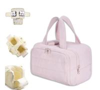 Cureaway Travel Cosmetic Bag, Large Capacity Wide-Open Travel Cosmetic Bag, Curetoaway Toiletry Bag, Waterproof Portable Pouch Open Flat Toiletry Bags, Dry-and-Wet Separation (Pink)