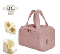 Cureaway Travel Cosmetic Bag, Large Capacity Wide-Open Travel Cosmetic Bag, Curetoaway Toiletry Bag, Waterproof Portable Pouch Open Flat Toiletry Bags, Dry-and-Wet Separation (Dark Pink)
