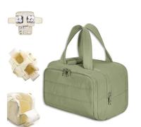 Cureaway Travel Cosmetic Bag, Large Capacity Wide-Open Travel Cosmetic Bag, Curetoaway Toiletry Bag, Waterproof Portable Pouch Open Flat Toiletry Bags, Dry-and-Wet Separation (Green)