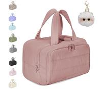 Cureaway Travel Cosmetic Bag, Large Capacity Wide-Open Travel Cosmetic Bag, Dry-and-Wet Separation with 4 Compartments (Dark Pink)