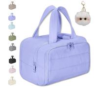 Cureaway Travel Cosmetic Bag, Large Capacity Wide-Open Travel Cosmetic Bag, Dry-and-Wet Separation with 4 Compartments (Purple)