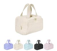 Cureaway Travel Cosmetic Bag, Large Capacity Wide-Open Travel Cosmetic Bag, Lightweight Portable, for Toiletries Storage (Beige)
