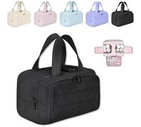 Cureaway Travel Cosmetic Bag, Large Capacity Wide-Open Travel Cosmetic Bag, Wash Pouch Portable Hanging Organizer (Black)