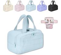 Cureaway Travel Cosmetic Bag, Large Capacity Wide-Open Travel Cosmetic Bag, Wash Pouch Portable Hanging Organizer (Blue)