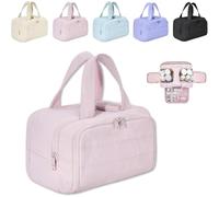 Cureaway Travel Cosmetic Bag, Large Capacity Wide-Open Travel Cosmetic Bag, Wash Pouch Portable Hanging Organizer (Pink)