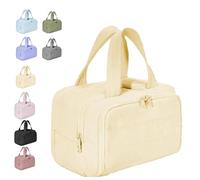 Cureaway Travel Cosmetic Bag, Large Capacity Wide-Open Travel Cosmetic Bag, Wash Pouch Portable Hanging Organizer, Dry-and-Wet Separation with 4 Compartments (Beige)