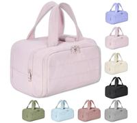Cureaway Travel Cosmetic Bag, Large Capacity Wide Open Travel Cosmetic Bag, Waterproof Portable Pouch Open Flat Toiletry Bags, Dry-and-Wet Separation (#1)