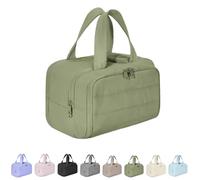 Cureaway Travel Cosmetic Bag, Large Capacity Wide-Open Travel Cosmetic Bag, Waterproof Portable Pouch Open Flat Toiletry Bags, for Women with Divider and Handle (Green)