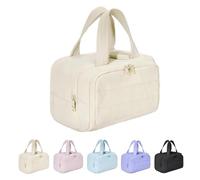 Cureaway Travel Cosmetic Bag, Large Capacity Wide-Open Travel Cosmetic Bag, Waterproof Portable Pouch Open Flat Toiletry Bags, Dry-and-Wet Separation (Beige)